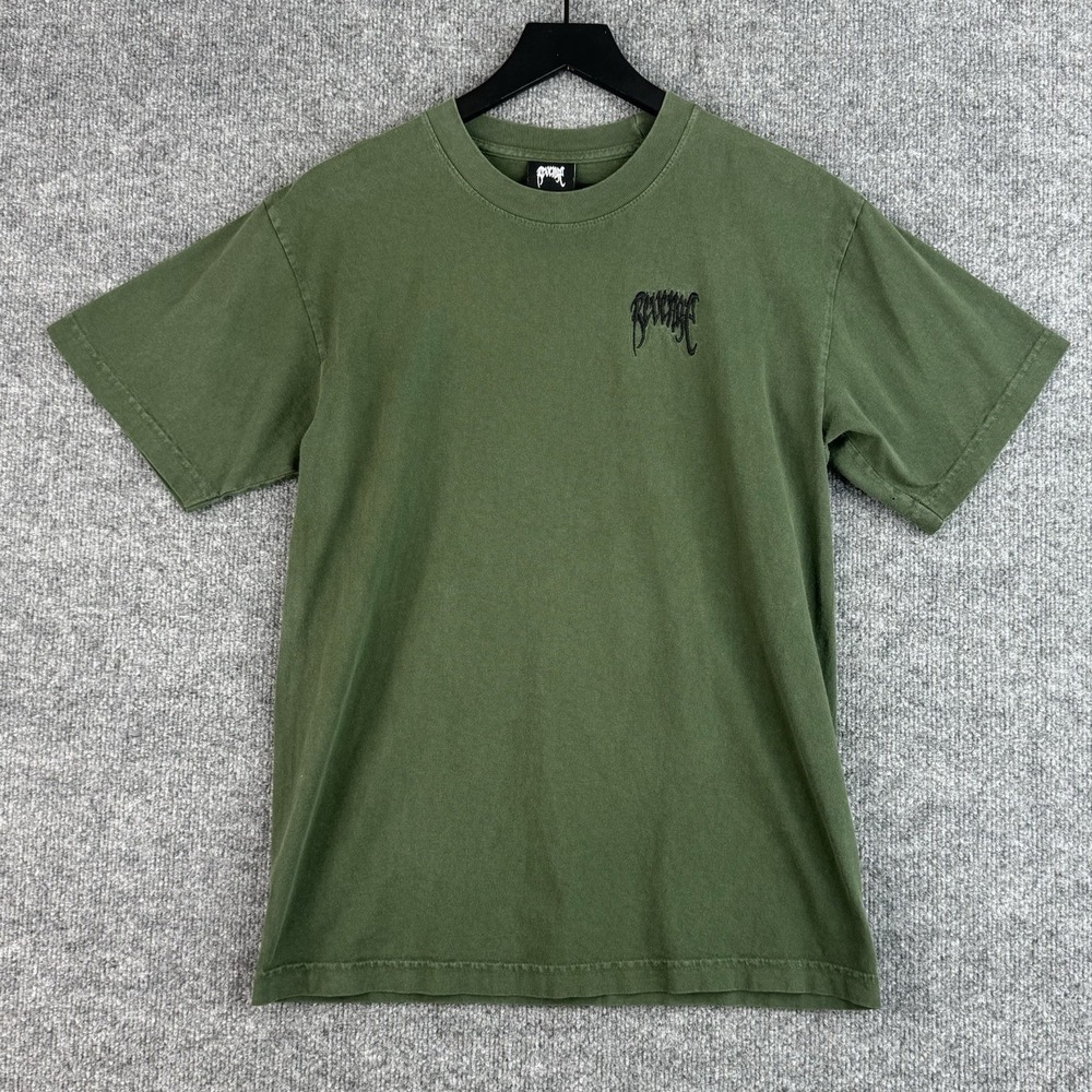 Revenge T-Shirt Mens S Olive Green Logo Streetwear Grunge Skater Short Sleeve